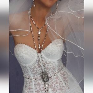 Unique Body Chain Jewelry Rhodium Silver Natural Large Baroque Pearl